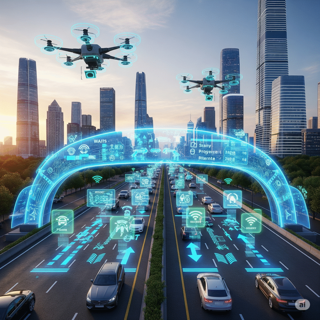 an image showing AI helping traffic on the road (Graphical Representation)