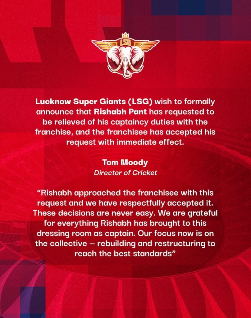 Official Announcement from Lucknow Super Giants on Instagram Handel